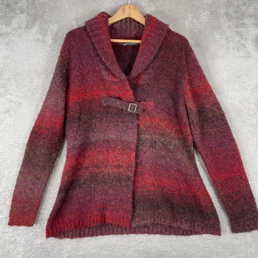 Vintage Woolrich Cardigan Womens Medium Red Wool Blend Buckle Shawl Cabincore